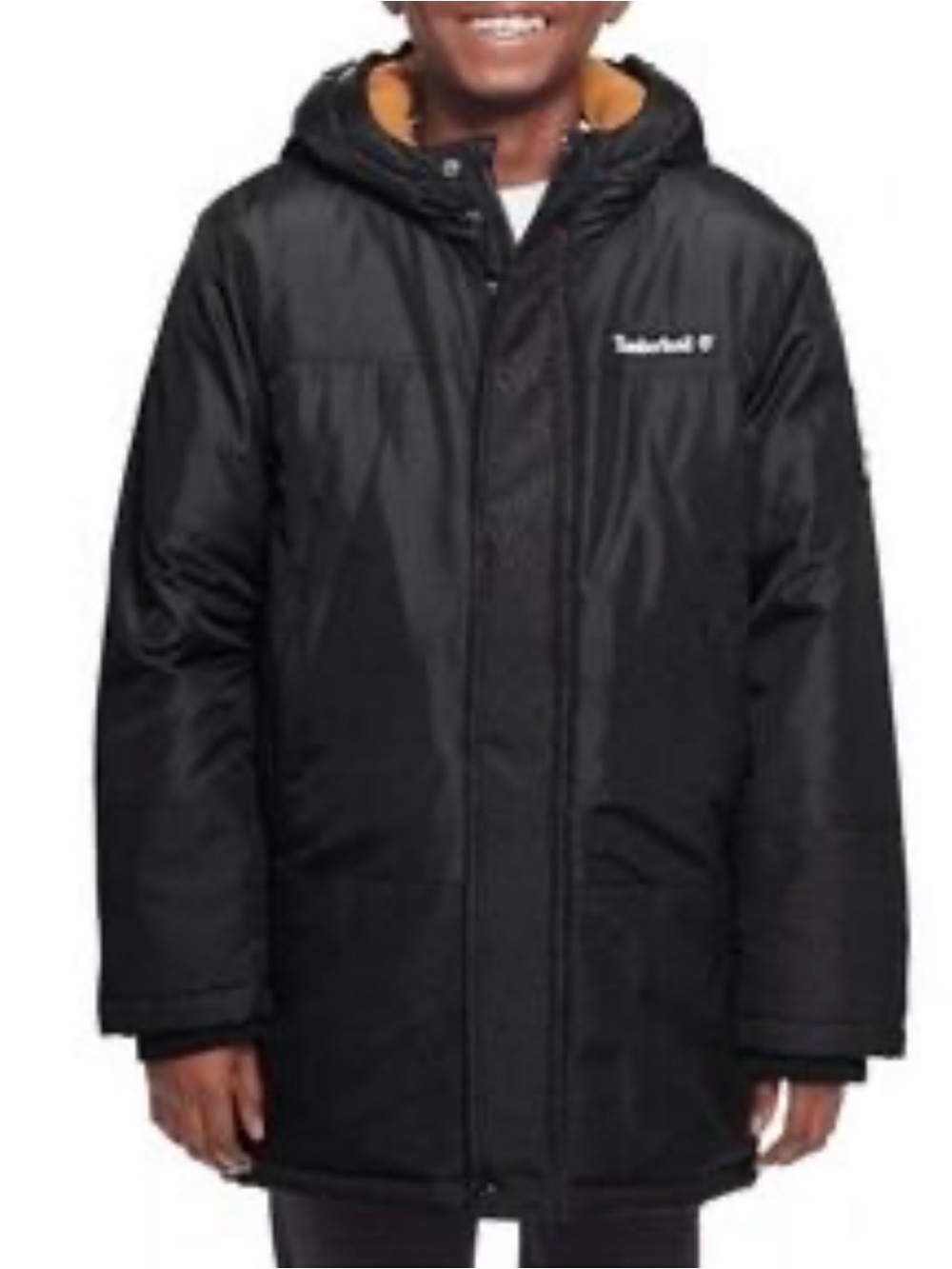 Timberland youth Black Hooded Puffer Coat with Contrast Lining NWOT